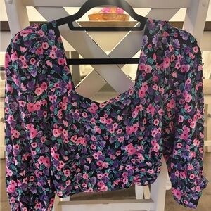 Zara Black Floral Blouse with Pink and Purple Accents